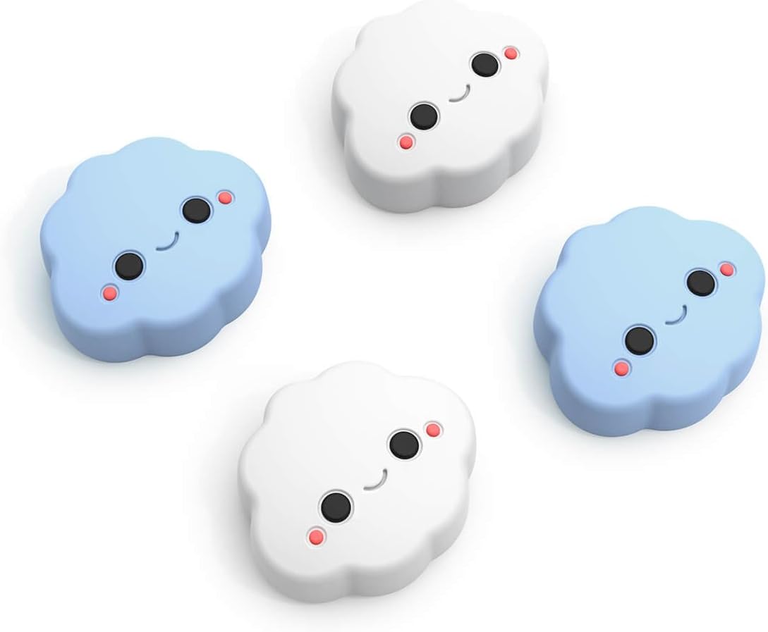Jemdo Thumb Grips & Button Caps Set Compatible with Nintendo Switch 2 (2025) – 7pcs Pink/Blue Flower Silicone Joystick Caps and Button Covers, Cute & Comfortable Controller Stick Gifts for Girl & Kids