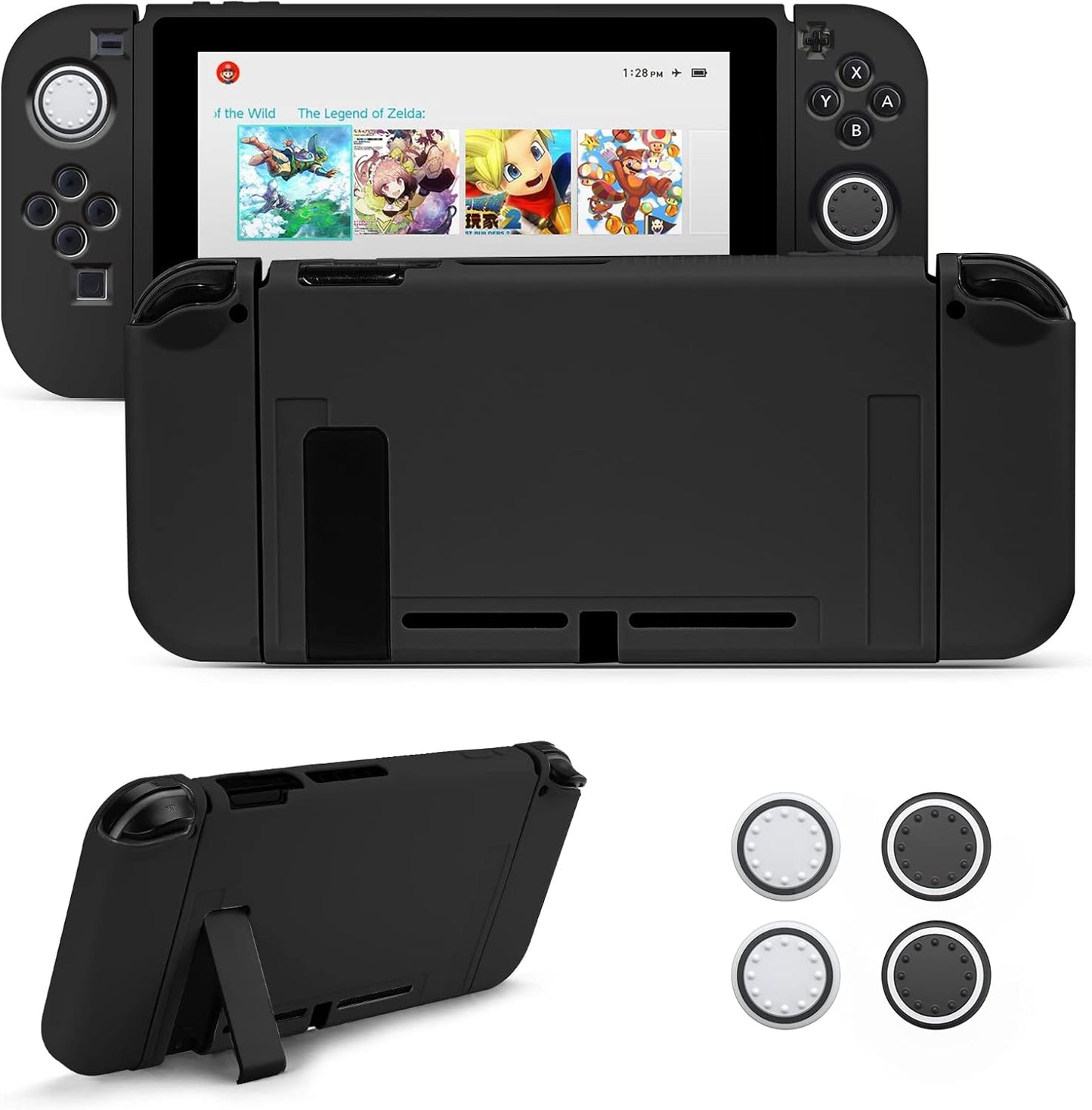 JINGDU Protective Case Compatible with Nintendo Switch 2017, TPU Case Accessory for Switch Console and Grip Joy-Con, Switch Protector with 4 Thumb Grips, Red Spider Web