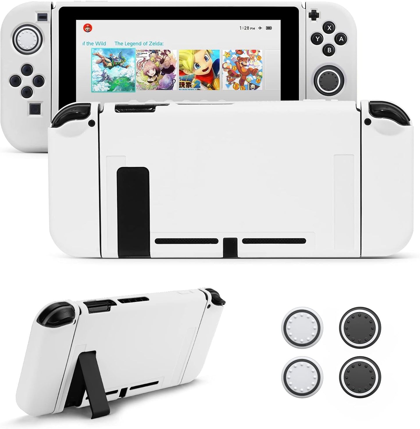 JINGDU Protective Case Compatible with Nintendo Switch 2017, TPU Case Accessory for Switch Console and Grip Joy-Con, Switch Protector with 4 Thumb Grips, Red Spider Web