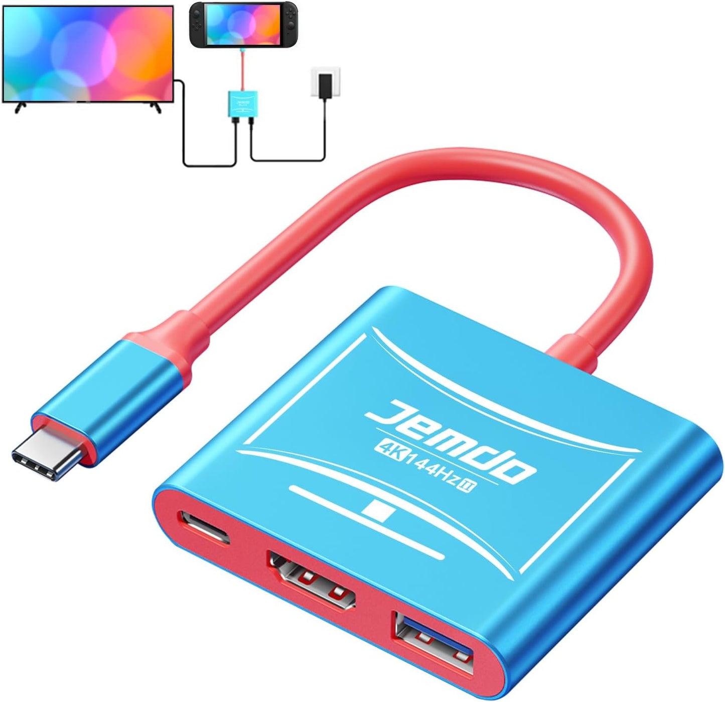 JEMDO Portable USB C to HDMI Adapter for Nintendo Switch 2/OLED/NS/Steam Deck/MacBook Pro Air/iPad Pro/USBC Port Phone, Slim TV Dock Station