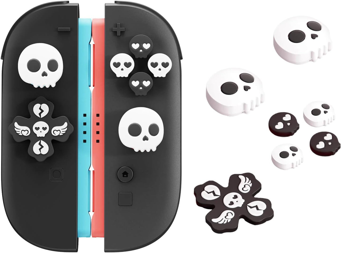 Jemdo Thumb Grips & Button Caps Set Compatible with Nintendo Switch 2 (2025) – 7pcs Pink/Blue Flower Silicone Joystick Caps and Button Covers, Cute & Comfortable Controller Stick Gifts for Girl & Kids