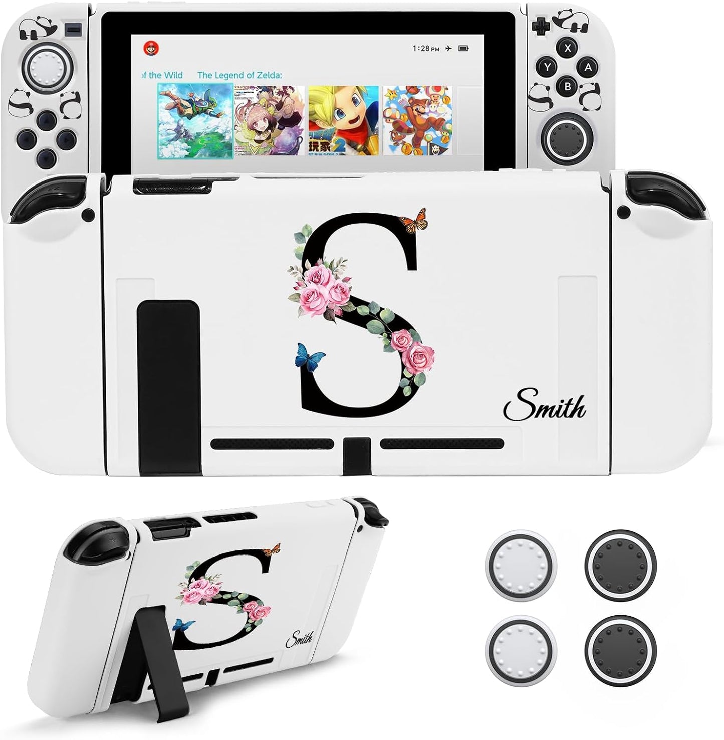 JINGDU Protective Case Compatible with Nintendo Switch 2017, TPU Case Accessory for Switch Console and Grip Joy-Con, Switch Protector with 4 Thumb Grips, Red Spider Web