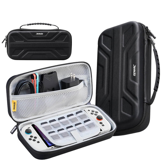 JEMDO Carrying Case Compatible with Nintendo Switch 2 (2025) – Black Slim Hard Shell with Game Card Storage, Fits Console with Attached Controllers, Mecha-Inspired Travel Bag, Gifts for Kids & Gamers