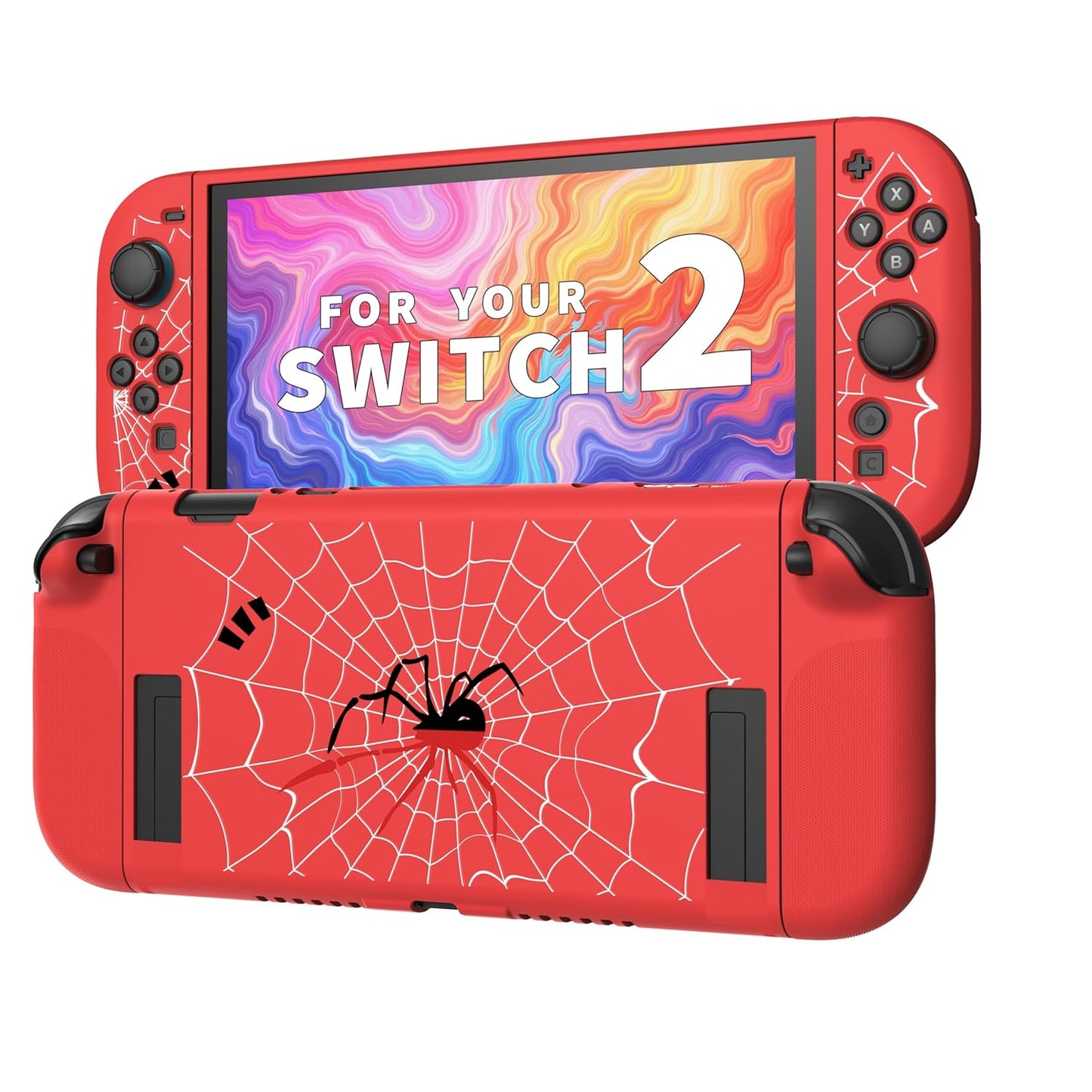 Textured Grip Protective Case Compatible with Nintendo Switch 2 (2025) Only – Black Spider Web Design, Matte Shockproof TPU Shell with Anti-Slip Handles, Ergonomic & Comfort Slim Back Cover
