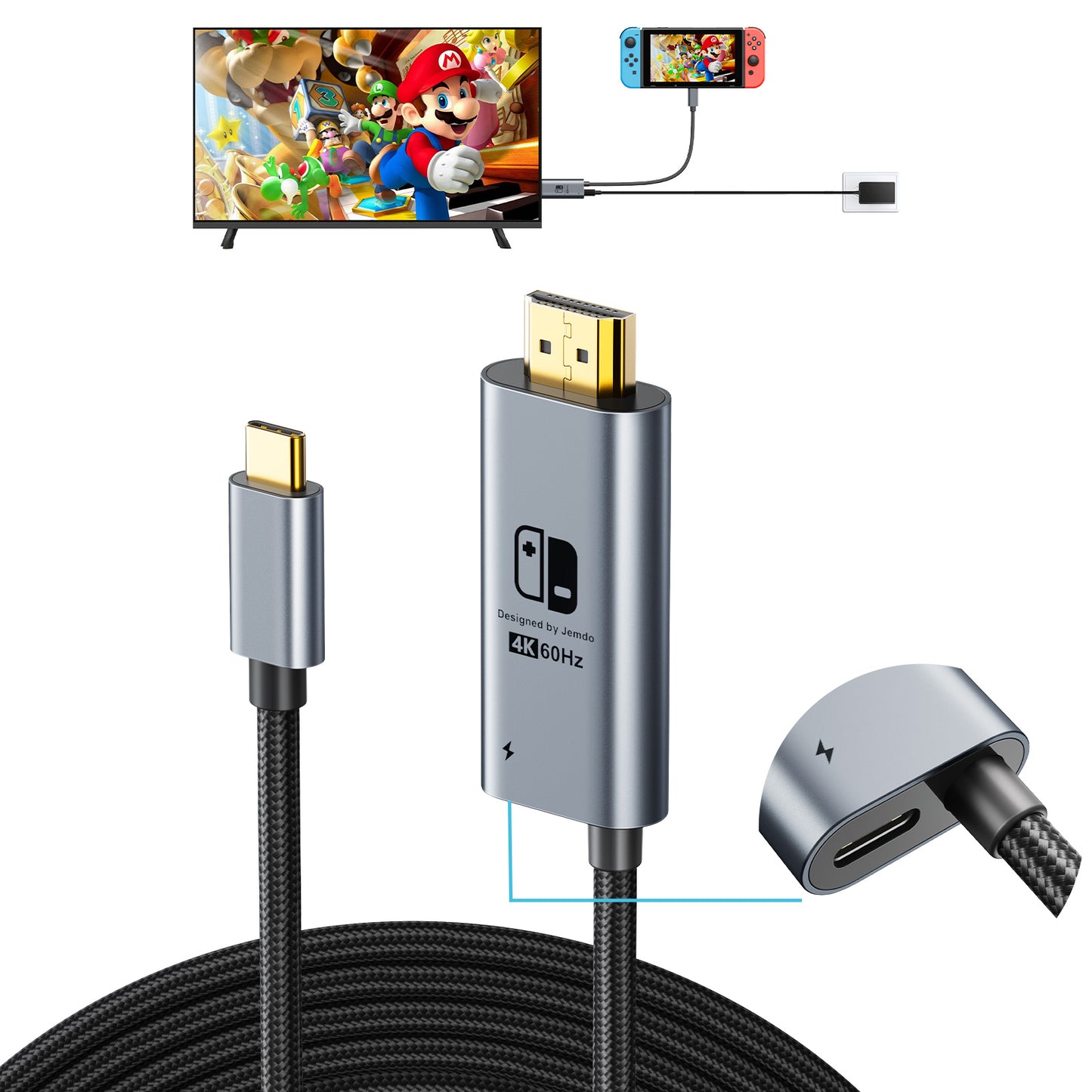 Switch Aluminum Alloy Conversion Braided Cable 4K@60Hz丨Black