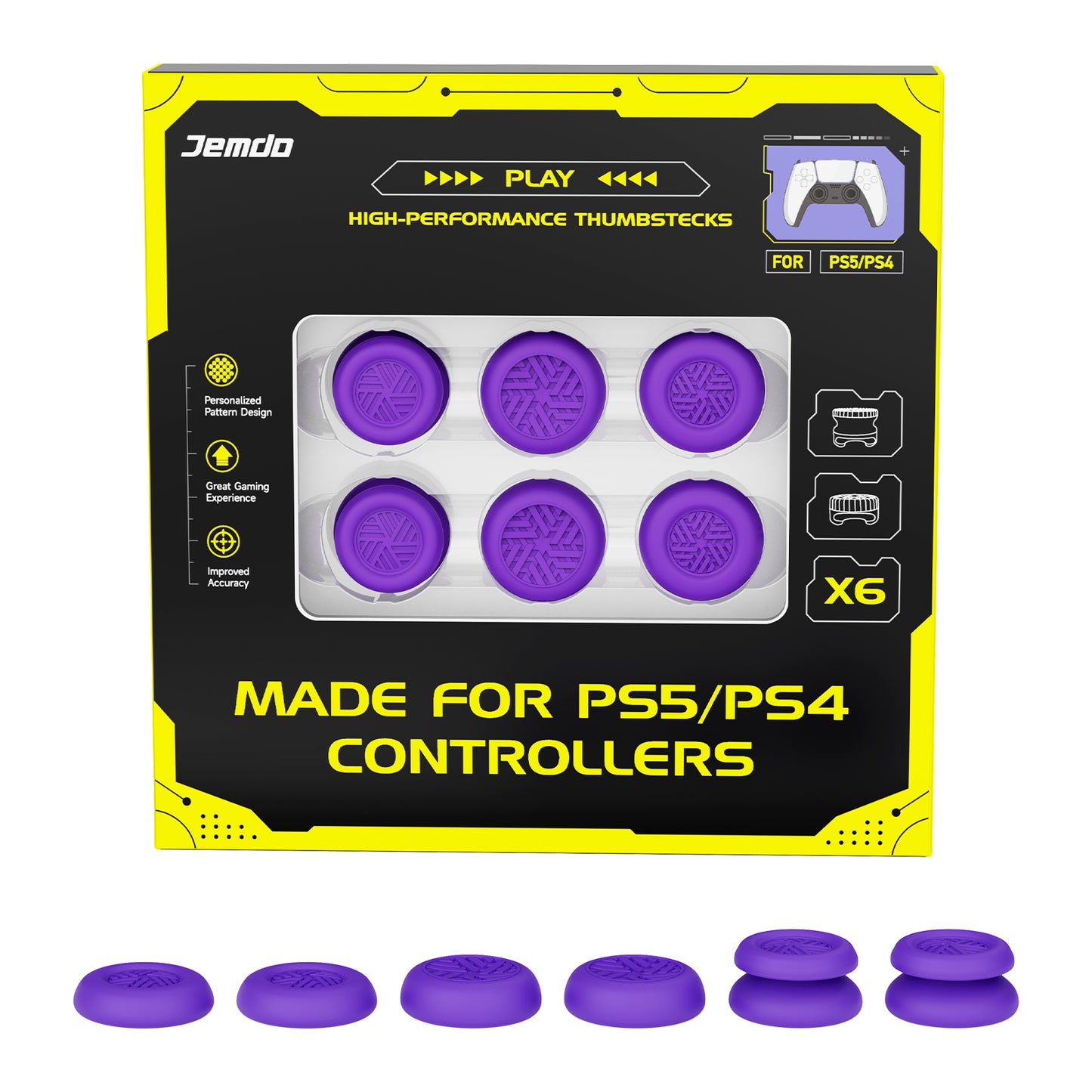 Juego de tapas de joystick para controlador PS5/PS4/Switch Pro de JEMDO (6 piezas)