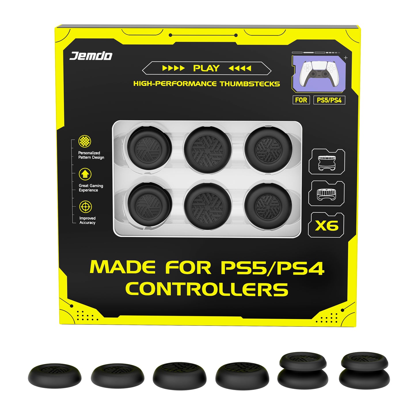 Juego de tapas de joystick para controlador PS5/PS4/Switch Pro de JEMDO (6 piezas)