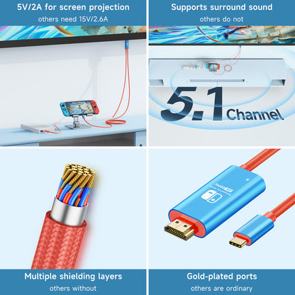 Switch Aluminum Alloy Conversion Braided Cable 4K@60Hz丨Red