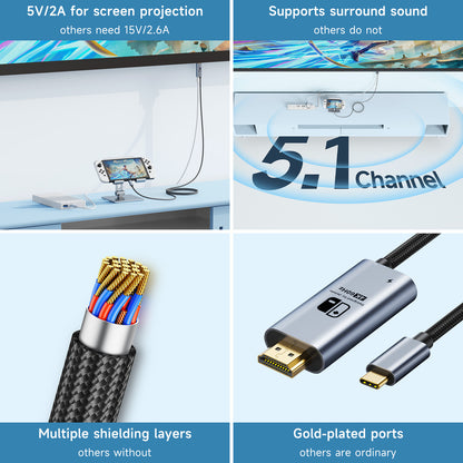 Switch Aluminum Alloy Conversion Braided Cable 4K@60Hz丨Black