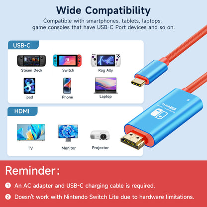 Switch Aluminum Alloy Conversion Braided Cable 4K@60Hz丨Red