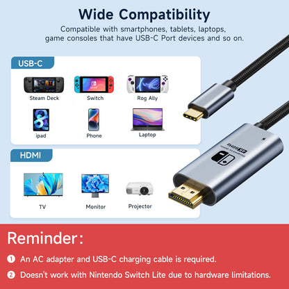 Switch Aluminum Alloy Conversion Braided Cable 4K@60Hz丨Black