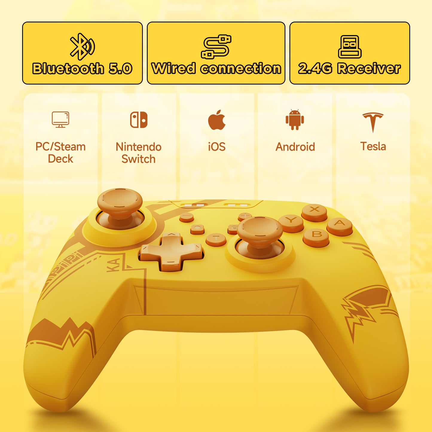 JEMDO Yellow Lightning Wireless Gaming Controller