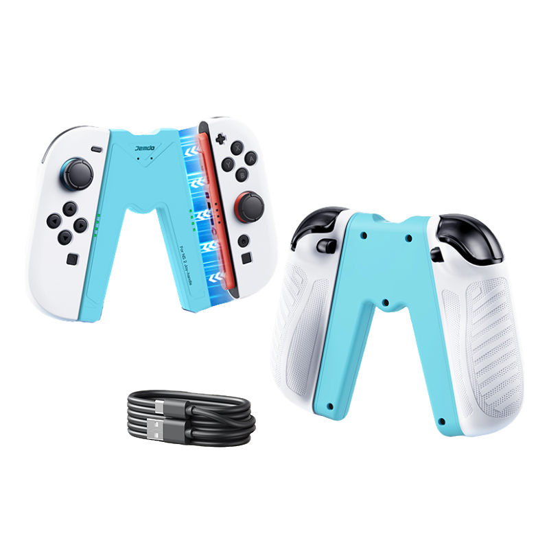 JEMDO Magnetic Joycon Charger Grip Compatible with Nintendo Switch 2 Only – LED Charging Grip for Switch 2 Joycon, USB-A to Type-C Charging Cable included - Blue