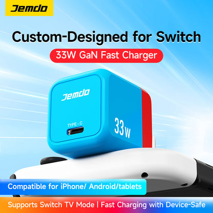 JEMDO 33W GaN Charging Kit for Switch, Mobile Phone, Tablet Fast Charging Game Accessories with 1m Data Cable
