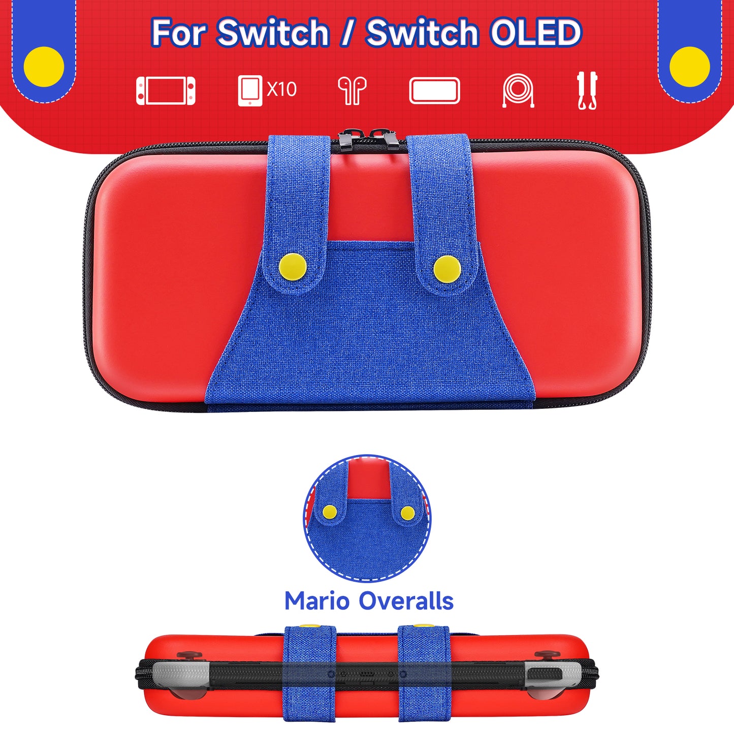 JEMDO Mario Overalls Switch Storage Bag for Switch NS/OLED