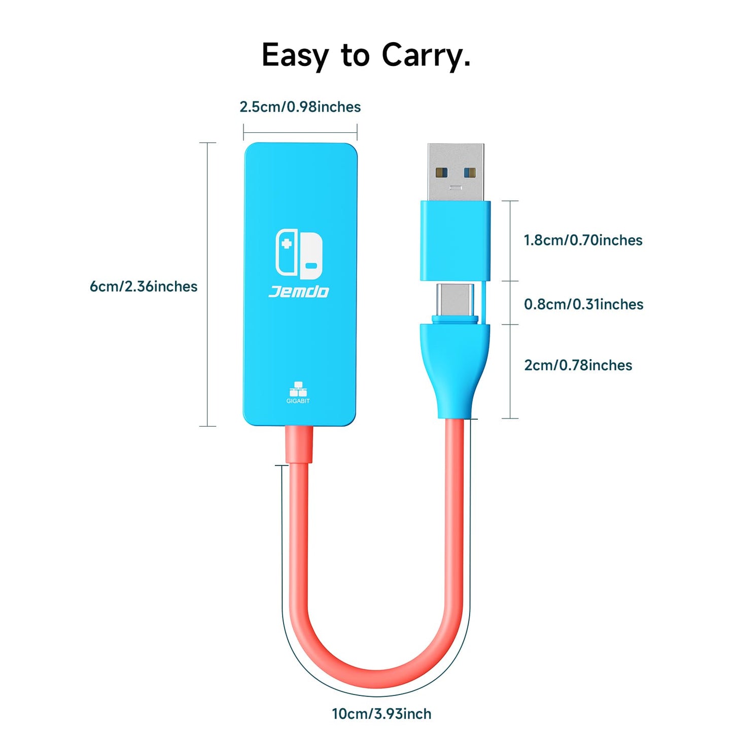 Adaptador USB a Ethernet JEMDO, adaptador Ethernet de 1000 Mbps con USB C/USB 3.0 2 en 1, adaptador de red LAN Gigabit RJ45, compatible con Nintendo Switch, computadora portátil, MacBook, Mac OS, Linux, Android, iOS y más