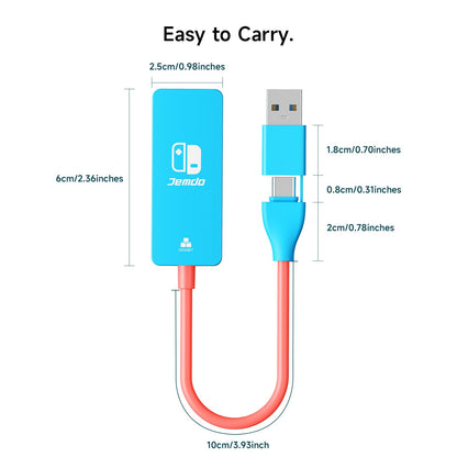 Adaptador USB a Ethernet JEMDO, adaptador Ethernet de 1000 Mbps con USB C/USB 3.0 2 en 1, adaptador de red LAN Gigabit RJ45, compatible con Nintendo Switch, computadora portátil, MacBook, Mac OS, Linux, Android, iOS y más