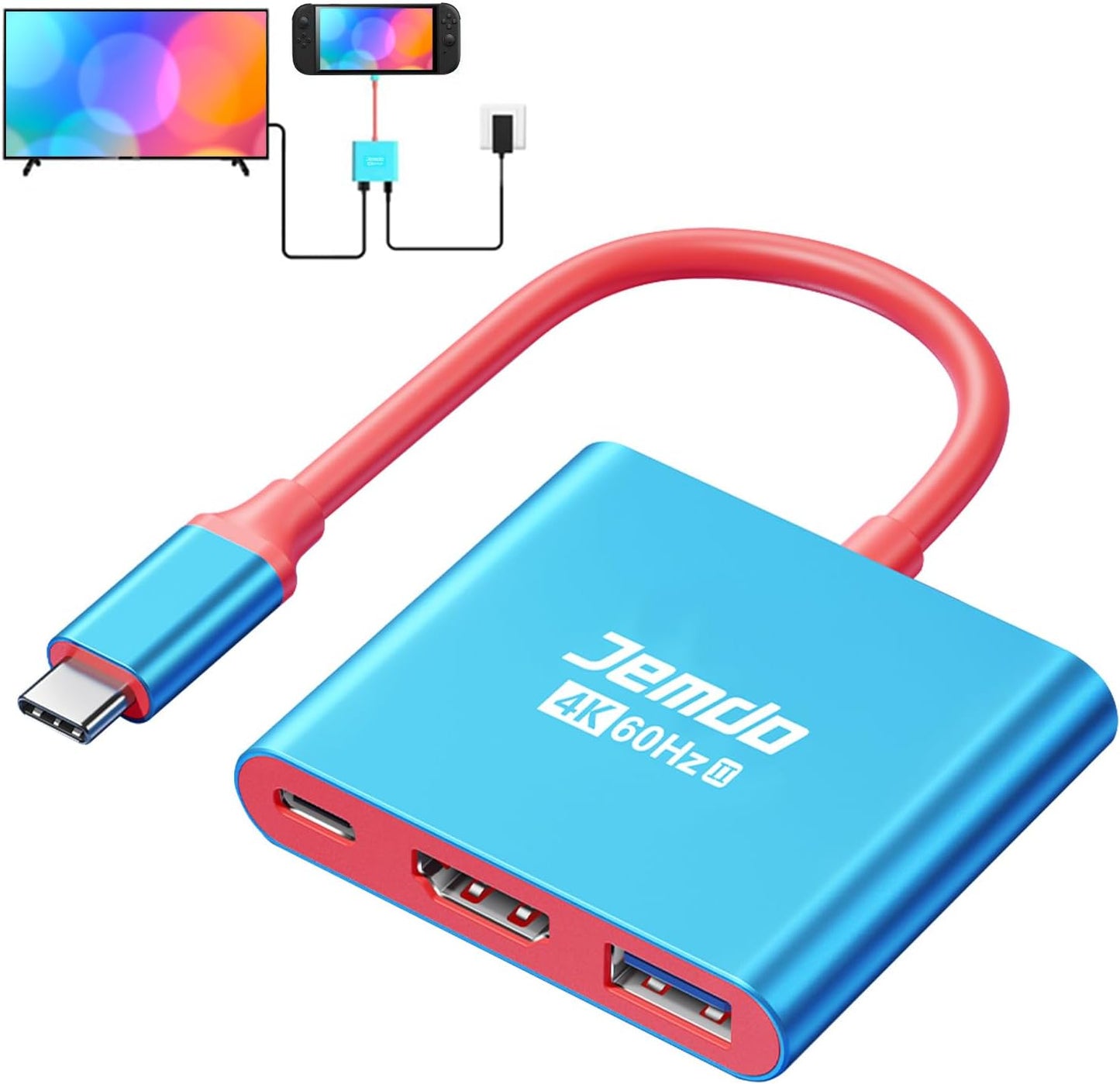 JEMDO Portable USB C to HDMI Adapter for Nintendo Switch 2/OLED/NS/Steam Deck/MacBook Pro Air/iPad Pro/USBC Port Phone, Slim TV Dock Station