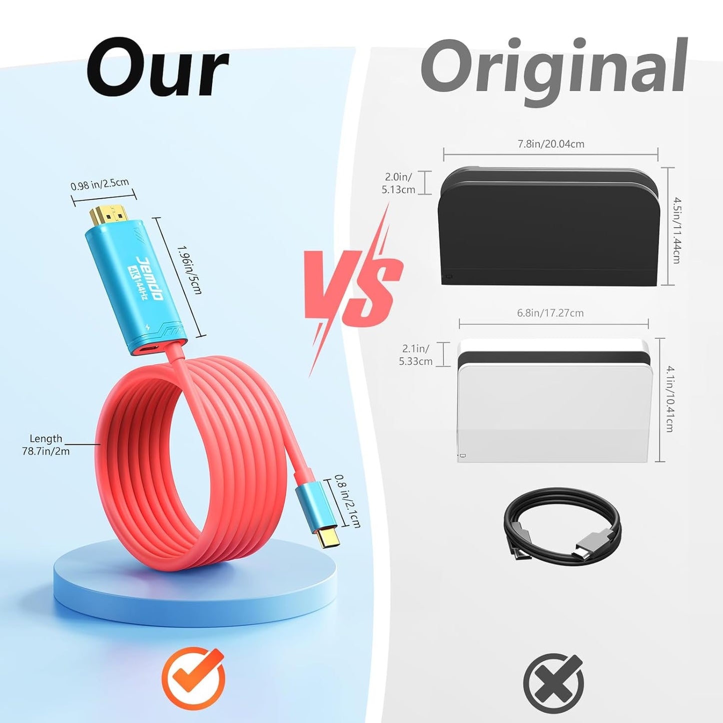 JEMDO Switch Conversion Cable Portable HDMl AdapterCompatible with Nintendo Switch2 NS/OLED, USB C tO HDMICable Replaces The Original Switch Dock for TV ScreenMirroring, Convenient for Travel, 4K HD, 2m Protection Cover