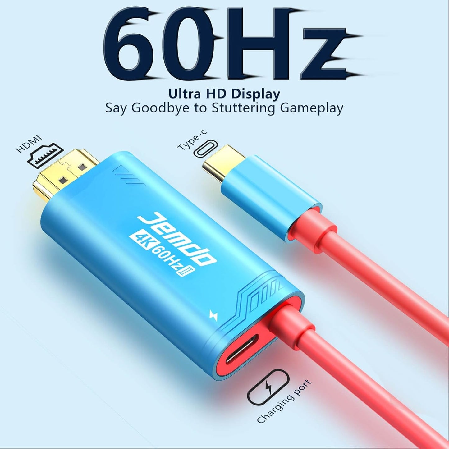 Switch 2 HDMI Adapter Cable Connector｜6.6 ft / 2 m USB-C 3.2 to HDMI 2.0 4K 60 Hz PD 100 W｜Portable Travel TV Adapter Dock Cord for Nintendo Switch 2/2017 / OLED, Steam Deck, ROG Ally – Blue