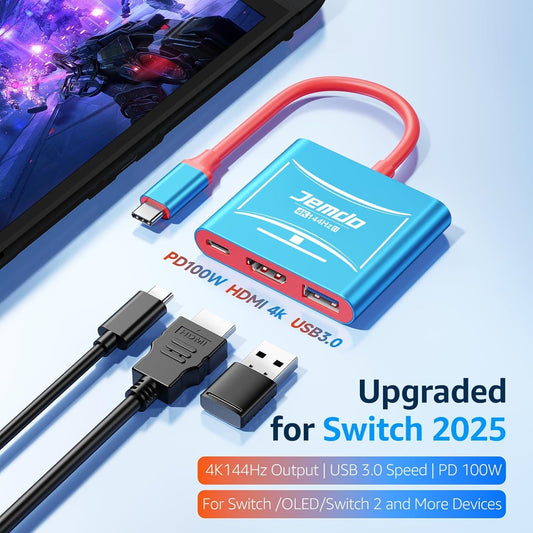 JEMDO Portable USB C to HDMI Adapter for Nintendo Switch 2/OLED/NS/Steam Deck/MacBook Pro Air/iPad Pro/USBC Port Phone, Slim TV Dock Station