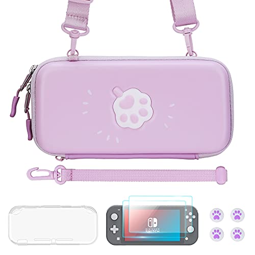 Estuche de transporte JEMDO para Nintendo Switch Lite con adorables huellas de gato en 3D en azul, morado y rosa