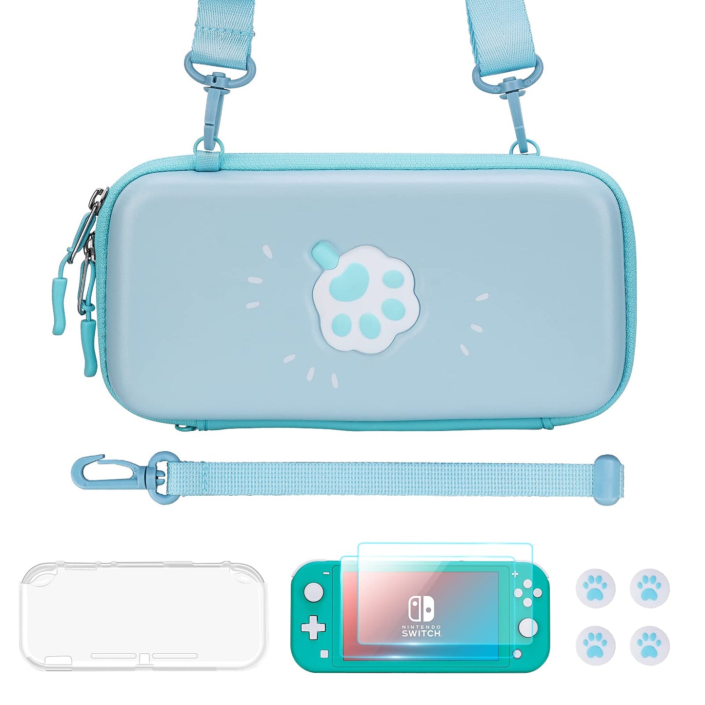 Estuche de transporte JEMDO para Nintendo Switch Lite con adorables huellas de gato en 3D en azul, morado y rosa