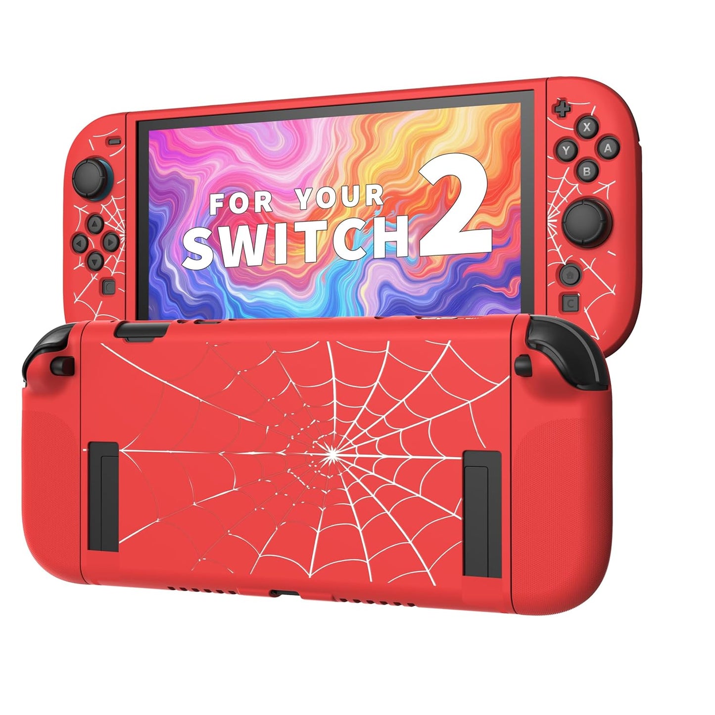 Textured Grip Protective Case Compatible with Nintendo Switch 2 (2025) Only – Black Spider Web Design, Matte Shockproof TPU Shell with Anti-Slip Handles, Ergonomic & Comfort Slim Back Cover