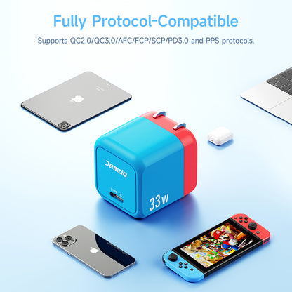JEMDO 33W GaN Charging Kit for Switch, Mobile Phone, Tablet Fast Charging Game Accessories with 1m Data Cable