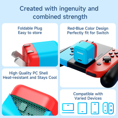 JEMDO 33W GaN Charging Kit for Switch, Mobile Phone, Tablet Fast Charging Game Accessories with 1m Data Cable